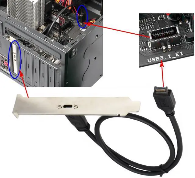 Alt view image 6 of 6 - Vszerda 50cm Type E Male USB 3.1 Front Panel Header to USB-C Type-C Female Extension Cable with Panel Mount Screw