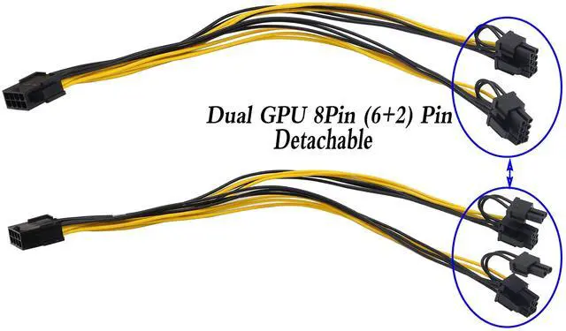 Alt view image 4 of 7 - Vszerda 2 Pack 8 Pin PCI-E PCI Express Graphics Video Card 8 Pin GPU VGA Female to Dual 8Pin (6+2) Pin PCI-E Male Y Splitter Power Extension Cable 8 Pin GPU molex for Graphics Card BTC Miner (30CM)