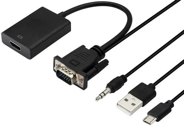 Main image of Vszerda VGA to HDMI Converter Adapter, Output 1080P VGA Male to HDMI Female Audio Video Cable Converter Adapter, for Computer, Laptop, Projector, HDTV with Audio Cable and USB Cable (Black)