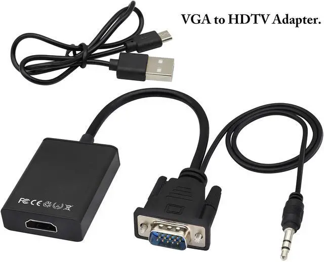 Alt view image 2 of 7 - Vszerda VGA to HDMI Converter Adapter, Output 1080P VGA Male to HDMI Female Audio Video Cable Converter Adapter, for Computer, Laptop, Projector, HDTV with Audio Cable and USB Cable (Black)