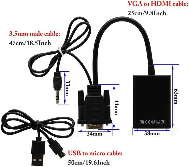 Alt view image 3 of 7 - Vszerda VGA to HDMI Converter Adapter, Output 1080P VGA Male to HDMI Female Audio Video Cable Converter Adapter, for Computer, Laptop, Projector, HDTV with Audio Cable and USB Cable (Black)
