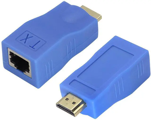 Main image of Vszerda HDMI Extender by cat.6/6e Cable,1080P HDMI Male to RJ45 Female Converter 4k Network ethernet Adapter,cat5 to hdmi Converter,Apply to HDTV,DVD,PS4,Set-top Boxes,projectors,etc.(2Pack (Blue)