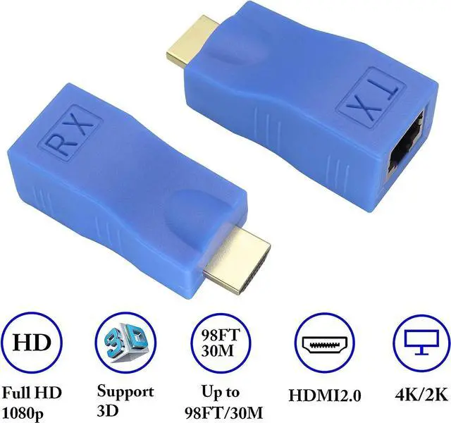Alt view image 3 of 7 - Vszerda HDMI Extender by cat.6/6e Cable,1080P HDMI Male to RJ45 Female Converter 4k Network ethernet Adapter,cat5 to hdmi Converter,Apply to HDTV,DVD,PS4,Set-top Boxes,projectors,etc.(2Pack (Blue)