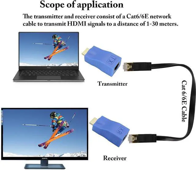 Alt view image 5 of 7 - Vszerda HDMI Extender by cat.6/6e Cable,1080P HDMI Male to RJ45 Female Converter 4k Network ethernet Adapter,cat5 to hdmi Converter,Apply to HDTV,DVD,PS4,Set-top Boxes,projectors,etc.(2Pack (Blue)