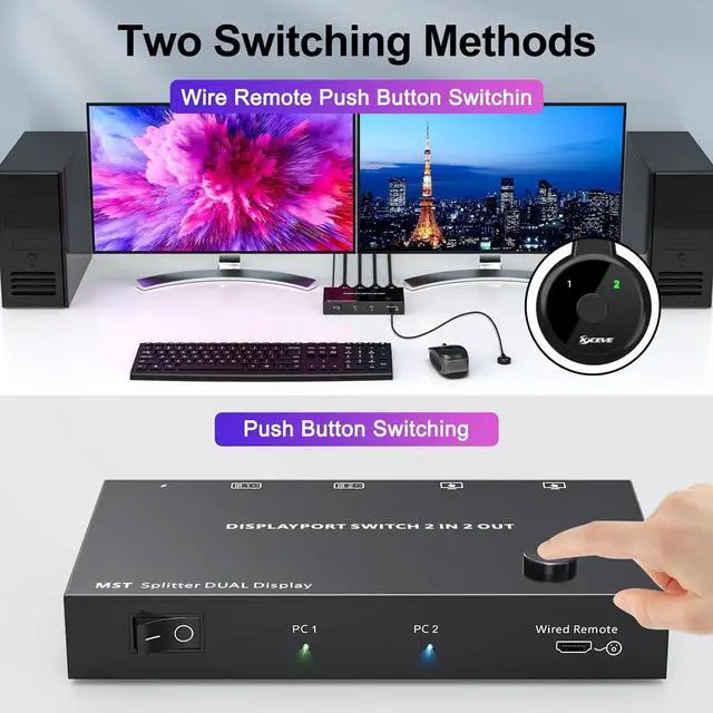 Alt view image 6 of 7 - Dual Monitor Switch 4K@60Hz Displayport Switch Dual Monitor for 2 Computer Extended Display 2 Monitors 2 Computers Extend/Copy Display Adapter.(macOS only Supports SST Mode)