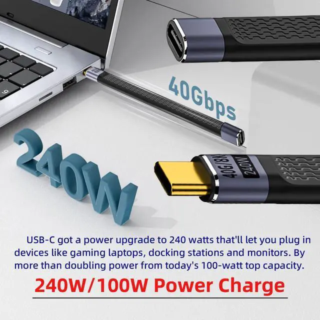 Alt view image 3 of 7 - Vszerda 40Gbps USB4 Male to Female Straight Slim Flat Extension Cable 13cm with 240W Charging and 8K@60Hz Compatible with Thunderbolt3/4