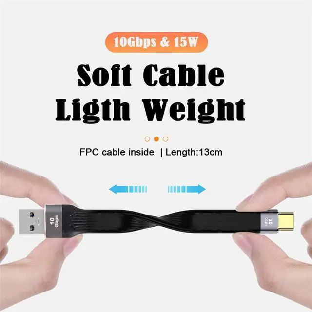 Alt view image 4 of 7 - Vszerda 10Gbps USB 3.1 Type C Male Host to USB3.0 Type A Male Flat Slim FPC Data Cable for Laptop & Phone 13CM