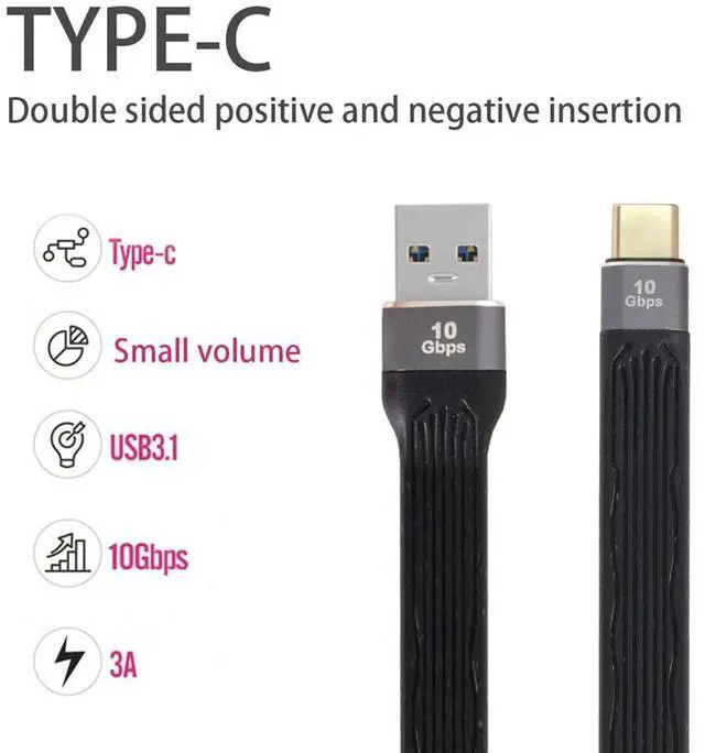 Alt view image 6 of 7 - Vszerda 10Gbps USB 3.1 Type C Male Host to USB3.0 Type A Male Flat Slim FPC Data Cable for Laptop & Phone 13CM