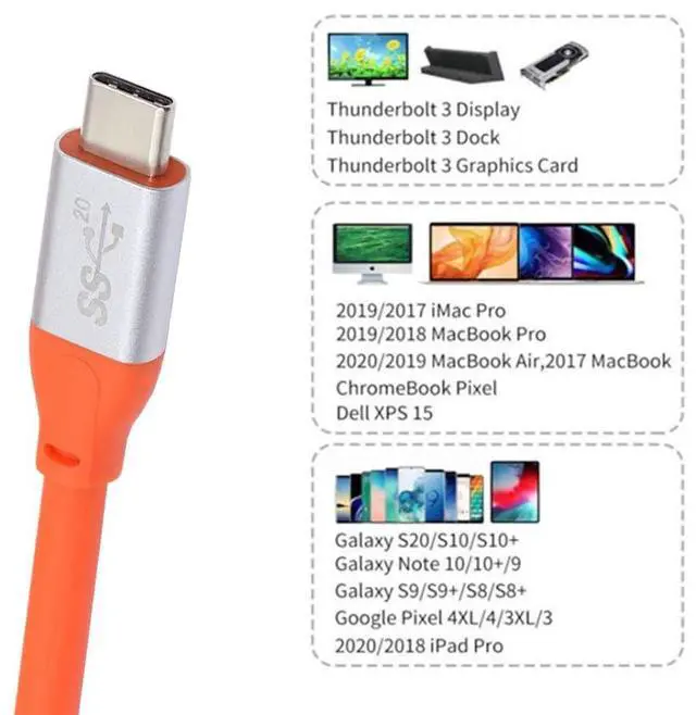 Alt view image 7 of 7 - Vszerda USB3.2 Gen 2 Type-C Male to USB C Male Charging and Data Cable 3FT, 20Gbps High Flex Ultra Soft 100W 8K 5K 4K Monitor Display USB4.0 Hyper Super Flexible Cord Perfect for Thunderbolt 3