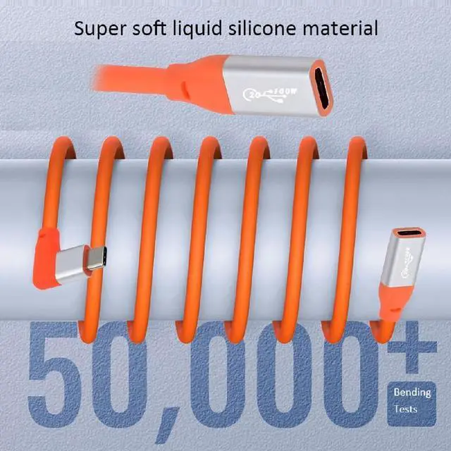 Alt view image 3 of 7 - Vszerda USB3.2 Male to Female Extension Charging Cable 20Gbps 90 Degree Left Right Angled Ultra Soft High Flex with 100W and 8K 5K USB4.0 Type-C Compatible with Thunderbolt3/4