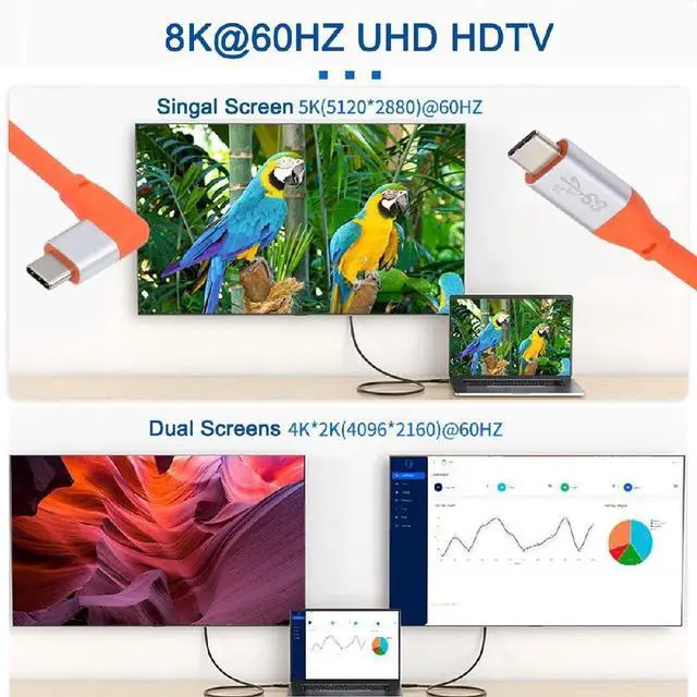 Alt view image 2 of 7 - Vszerda USB3.2 20Gbps Male to Male 90 Degree Left Right Angled Charging Cable Ultra Soft High Flex 100W 8K 5K 4K USB4.0 Hyper Super Flexible Cord 50cm