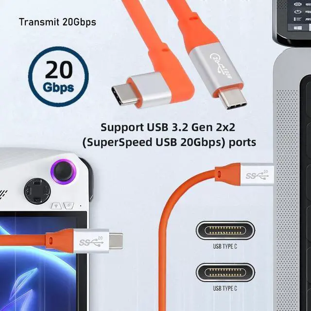 Alt view image 3 of 7 - Vszerda USB3.2 20Gbps Male to Male 90 Degree Left Right Angled Charging Cable Ultra Soft High Flex 100W 8K 5K 4K USB4.0 Hyper Super Flexible Cord 50cm