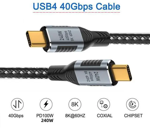 Alt view image 3 of 7 - Vszerda USB-C USB4 Cable 240W 40Gbps USB3.1 100W 8K@60Hz 5K USB4.0 Data Transfer Cord Compatible with Thunderbolt3/4 1.8M