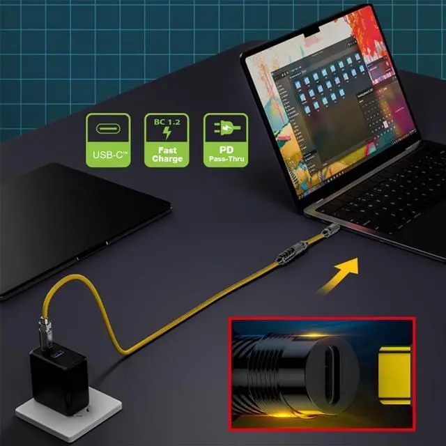 Alt view image 2 of 7 - Vszerda High Flex Ultra Soft Silicone 140W USB-C USB4 Cable 20Gbps 8K Type-C Male to Male Extension Cable Power & Data for Gaming Keyboard Mouse 1m/3.3ft