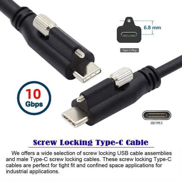 Alt view image 4 of 7 - Vszerda Screw Locking USB 3.1 Type-C to USB-C Cable 3.25A USB 3.0 Cord with Single Panel Mount Connector 10Gbps Data 65W PD Power for Laptop Tablet 9.84FT/3.0M