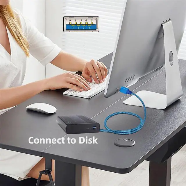 Alt view image 7 of 7 - Vszerda 5Gbps USB 3.0 Type-A Male to USB3.0 A Male Extension Braided Cable Sleeve Blue for Disk SSD Camera Data 0.3m