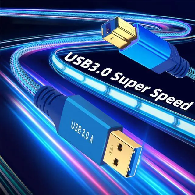 Alt view image 2 of 7 - Vszerda 5Gbps USB 3.0 Type-A Male to USB3.0 Type-B Male Extension Braided Cable Sleeve Blue for Disk SSD Camera Data 0.6m