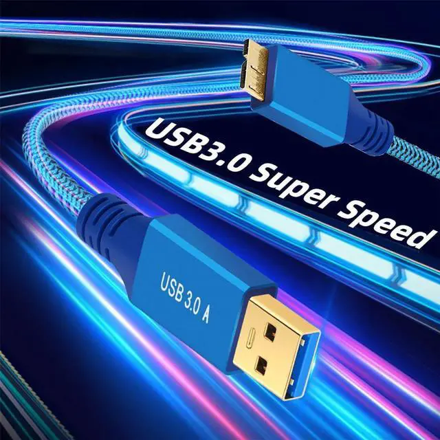 Alt view image 3 of 7 - Vszerda 5Gbps USB 3.0 Type-A Male to USB3.0 Micro-B Male Extension Braided Cable Sleeve Blue for Disk SSD Camera Data 0.6m