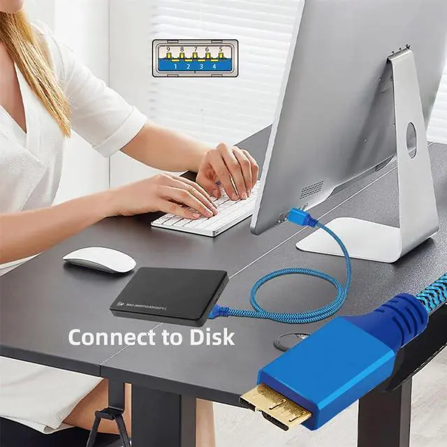 Alt view image 7 of 7 - Vszerda 5Gbps USB 3.0 Type-A Male to USB3.0 Micro-B Male Extension Braided Cable Sleeve Blue for Disk SSD Camera Data 0.6m