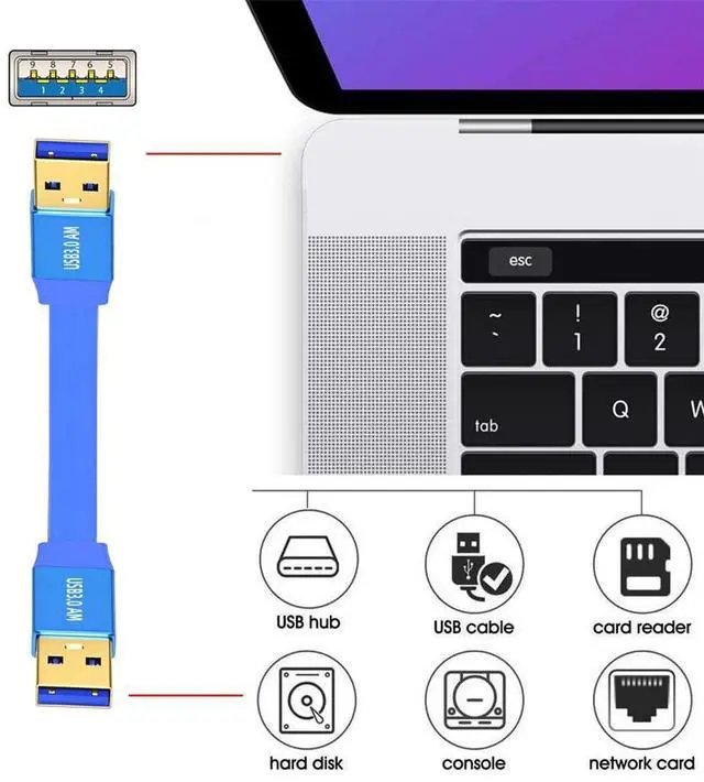Alt view image 3 of 7 - Vszerda Ultra Flat High Speed Slim USB 3.0 Type-A Male to USB3.0 A Male Cable Extension Cord Blue 5Gbps for Disk SSD Camera Data 100cm