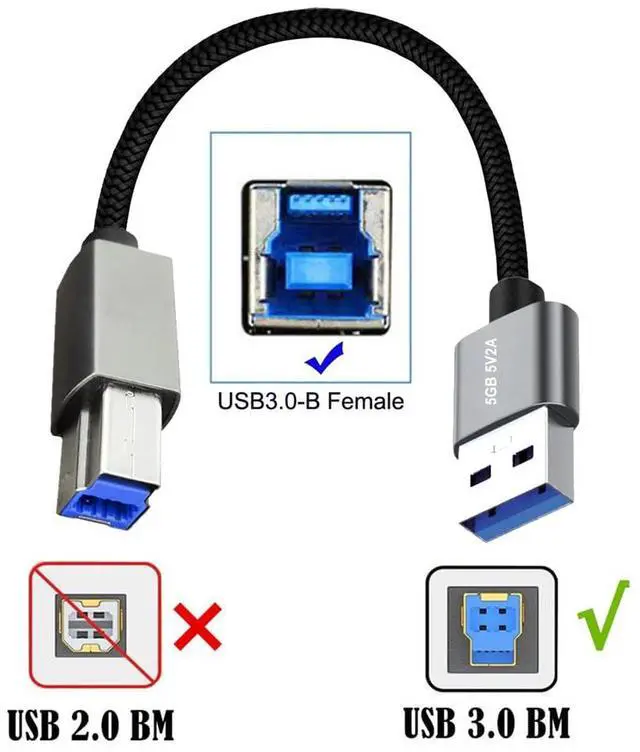 Alt view image 5 of 7 - Vszerda USB to USB Cable 0.98ft, USB 3.0 Type-A Male to Standard B Male 5Gbps Data Cord Silver Compatible for Disk SSD Camera