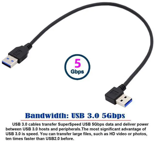 Alt view image 2 of 7 - Vszerda USB 3.0 Angled Type-A Male to Straight 3.0 Type-A Male 5Gbps Data Cable Left Angled 90 Degree 40cm