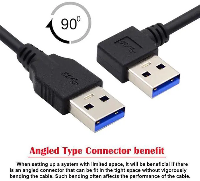 Alt view image 3 of 7 - Vszerda USB 3.0 Angled Type-A Male to Straight 3.0 Type-A Male 5Gbps Data Cable Left Angled 90 Degree 40cm