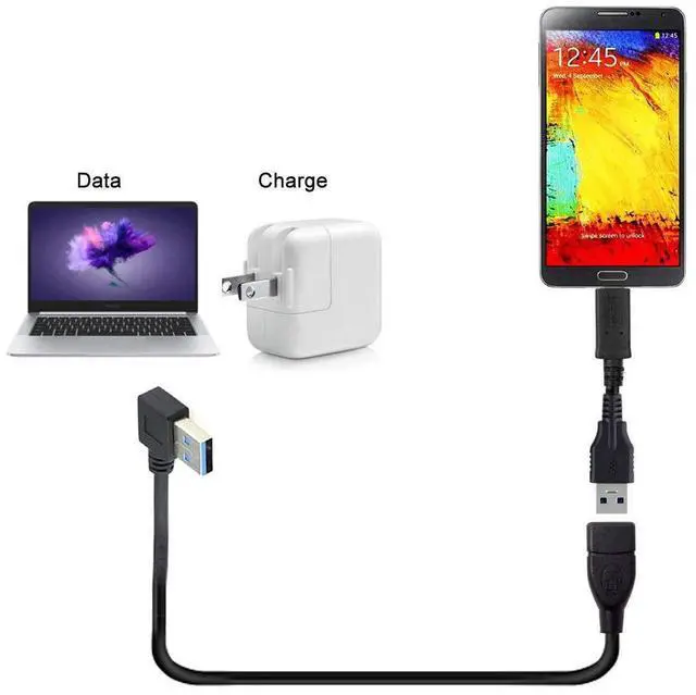 Alt view image 4 of 4 - Vszerda USB 3.0 Type-A Male to USB 3.0 Type-A Female Extension Cable 20cm 5Gbps 90 Degree (Left Angled)