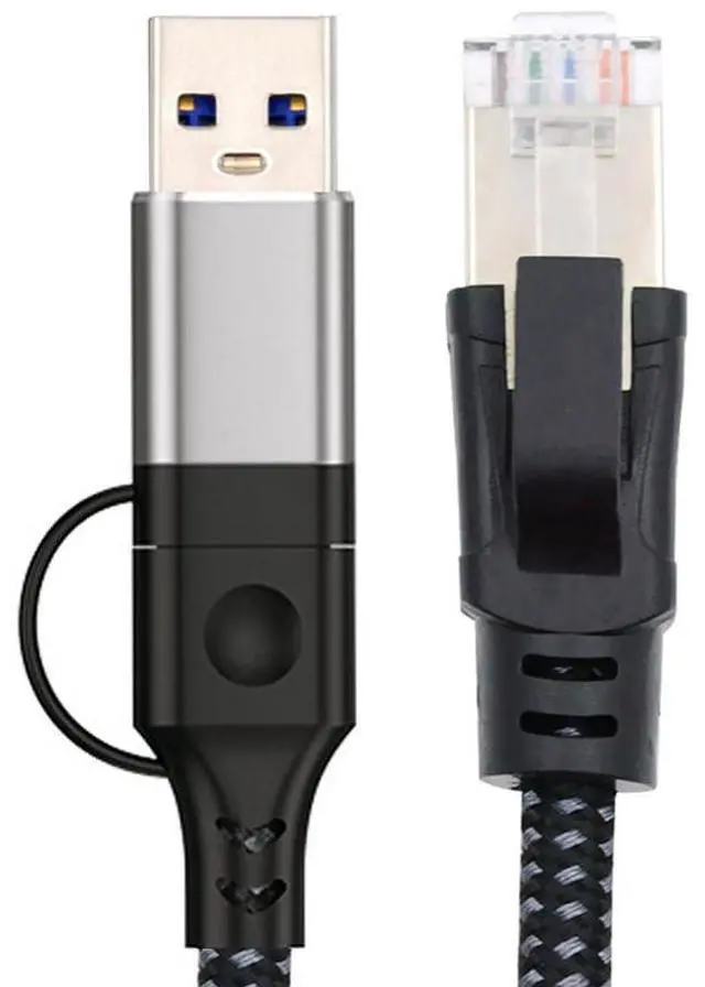Main image of Vszerda USB Type-A & Type-C USB-C Combo to URJ45 Male Cord Directly Connected Ethernet Cable 1000Mbps Gigabit LAN Network 120cm