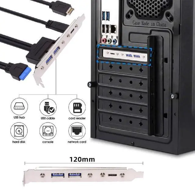 Alt view image 2 of 7 - Vszerda 10Gbps Motherboard 19/20Pin USB3.0 & Type-E to USB-C Type-C & USB 3.0 Dual Ports Female PCI-E Back Panel 5Gbps Cable 50cm