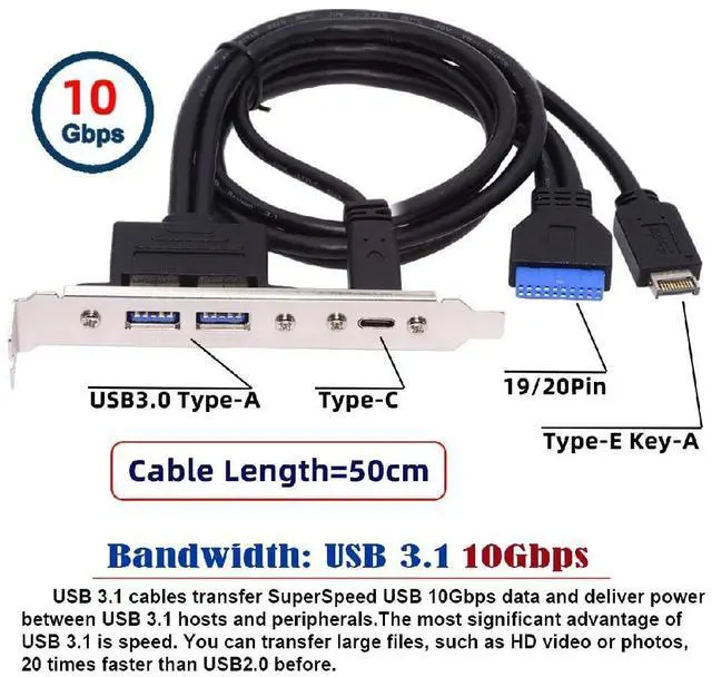 Alt view image 5 of 7 - Vszerda 10Gbps Motherboard 19/20Pin USB3.0 & Type-E to USB-C Type-C & USB 3.0 Dual Ports Female PCI-E Back Panel 5Gbps Cable 50cm