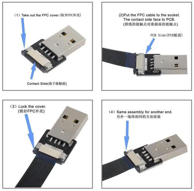 Alt view image 7 of 7 - Vszerda 1.0M USB 2.0 Type-A Male to Micro USB 5Pin Male Data Flat Slim FPC Cable for FPV & Disk & Phone
