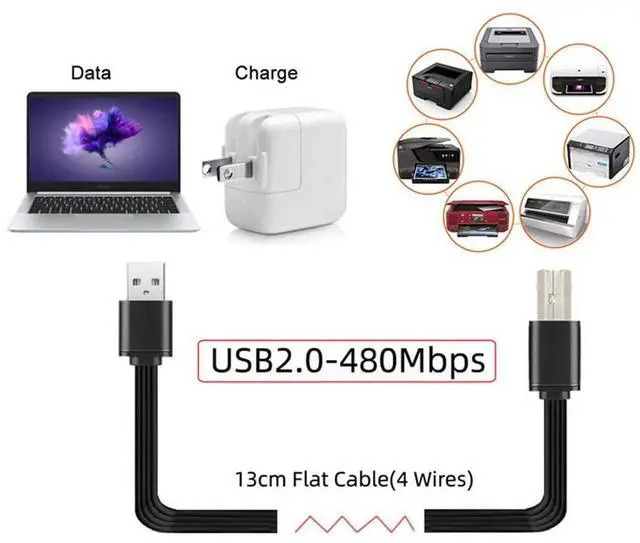 Alt view image 3 of 7 - Vszerda USB2.0 Type-B Male to USB 2.0 Type-A Male Data Flat Slim FPC Cable 13cm for Scanner & Disk & Printer