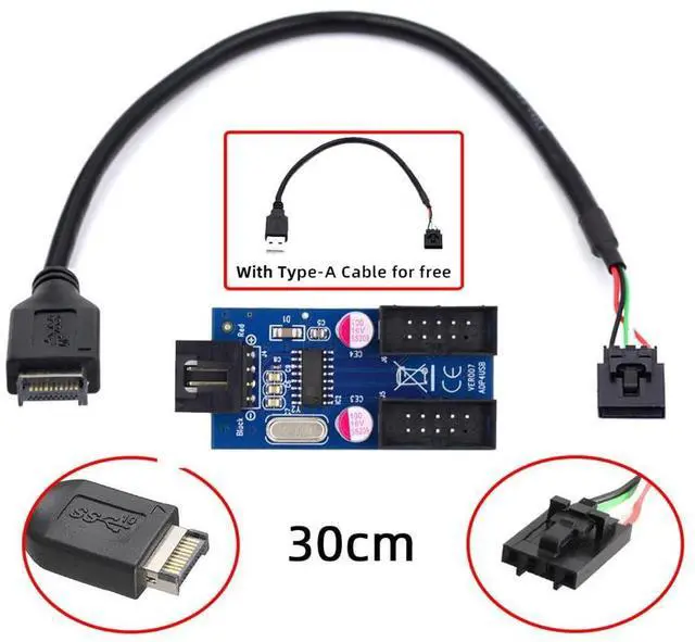 Alt view image 2 of 7 - Vszerda USB 3.1 Type-E Front Panel Header to 4pin IDC Housing USB Type-A Male 1 to 2 Female Motherboard 9pin Header HUB Adapter Port Multiplier