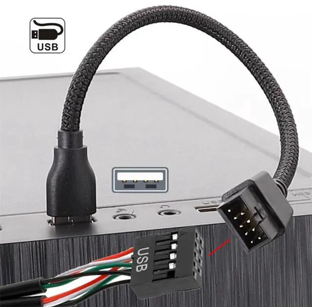 Alt view image 7 of 7 - Vszerda Single USB 2.0 Male Type-A to Motherboard Internal 9Pin 10Pin Male Header Cable Extension Cord with Sleeve 20cm, Stretch-Proof