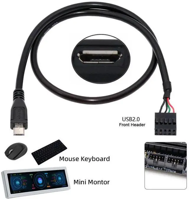 Alt view image 6 of 7 - Vszerda USB 2.0 9pin 10pin Motherboard Header to Micro USB 5Pin Adapter Extended Cable 1.65FT/50CM for Mini Monitor Sensor Panel Camera