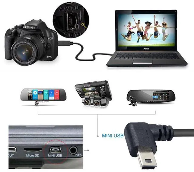 Alt view image 7 of 7 - Vszerda Mini B USB 5Pin Male to Female Extension Cable Type B 90 Degree Left Angle Charger Cord 30cm for GPS Camera