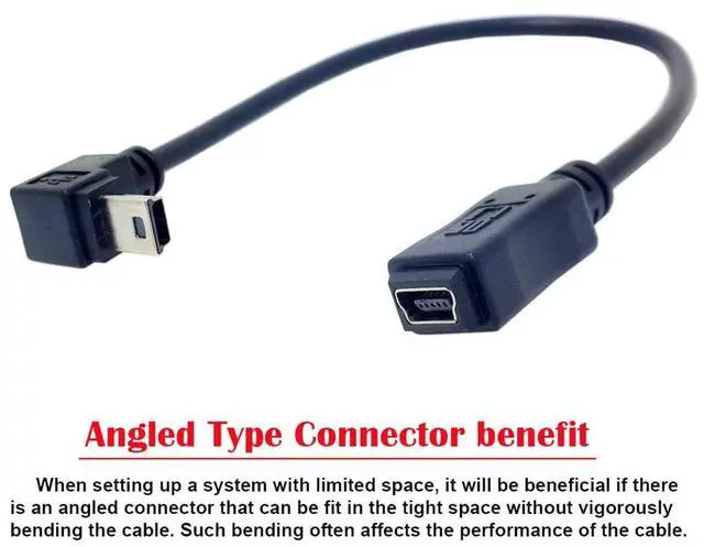 Alt view image 6 of 7 - Vszerda Mini B USB 5Pin Male to Female Extension Cable Type B 90 Degree Up Angle Charger Cord 20cm for GPS Camera
