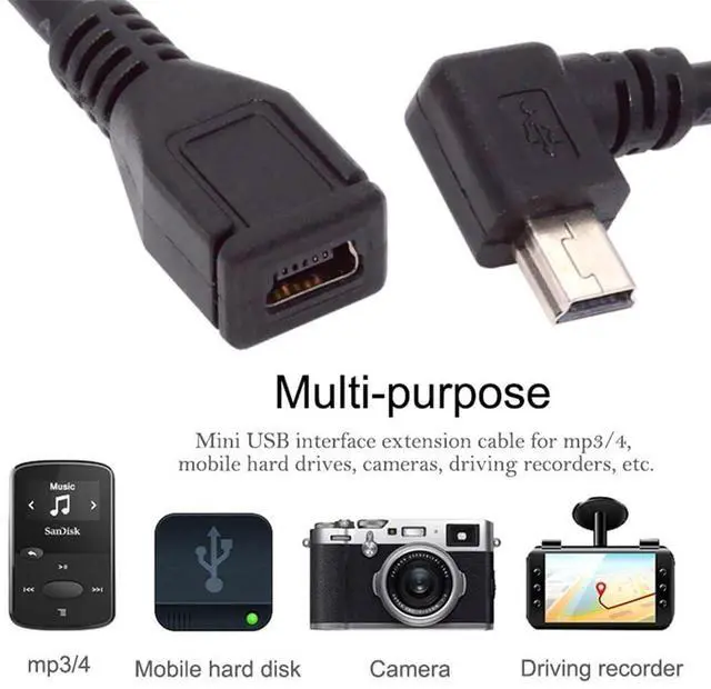 Alt view image 7 of 7 - Vszerda Mini B USB 5Pin Male to Female Extension Cable Type B 90 Degree Right Angle Charger Cord 30cm for GPS Camera