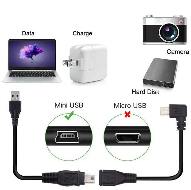 Alt view image 6 of 7 - Vszerda Mini B USB 5Pin Male to Female Extension Cable Type B 90 Degree Right Angle Charger Cord 30cm for GPS Camera