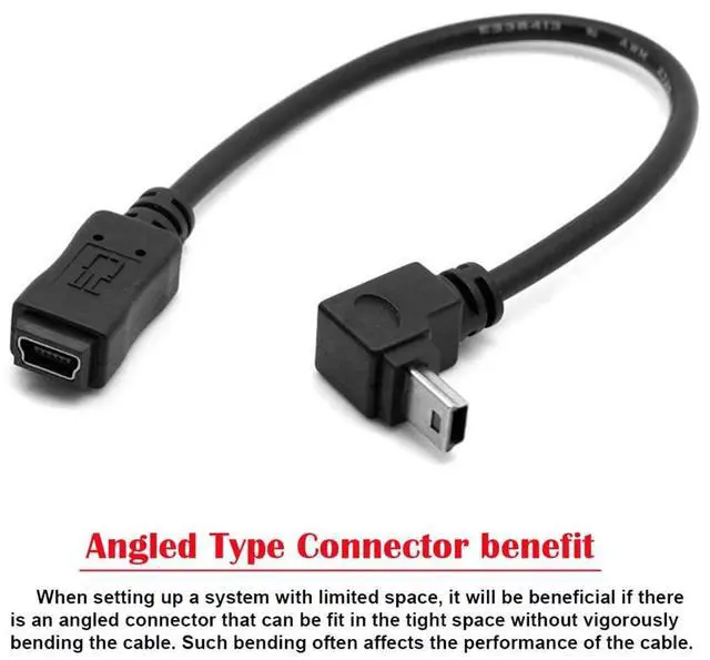 Alt view image 5 of 7 - Vszerda Mini B USB 5Pin Male to Female Extension Cable Type B 90 Degree Down Angle Charger Cord 20cm for GPS Camera
