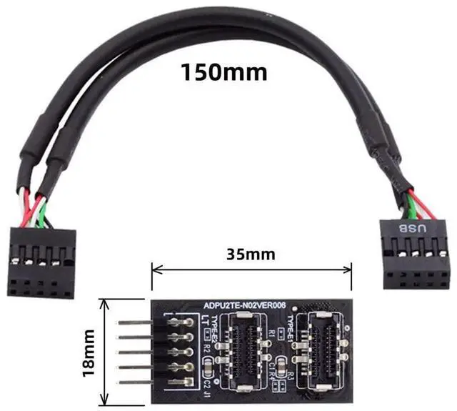 Alt view image 3 of 7 - Vszerda Dual USB 3.1 Front Panel Socket Key-A Type-E to USB 2.0 9Pin 10Pin Mainboard Header Male Cable Extension Adapter