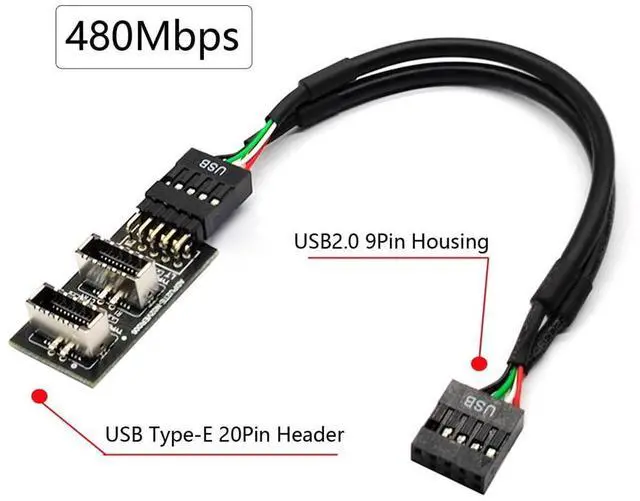 Alt view image 4 of 7 - Vszerda Dual USB 3.1 Front Panel Socket Key-A Type-E to USB 2.0 9Pin 10Pin Mainboard Header Male Cable Extension Adapter