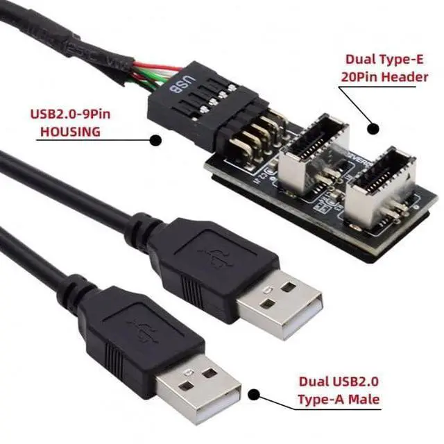 Alt view image 5 of 7 - Vszerda Key-A Type-E Dual USB 3.1 Front Panel Socket to USB 2.0 Type-A 9Pin 10Pin Mainboard Header Male Cable Extension Adapter