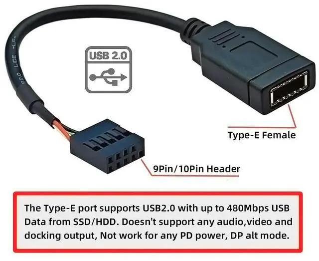 Alt view image 6 of 7 - Vszerda USB 3.1 Front Panel Socket Single Type-E Key-A to USB 2.0 9Pin 10Pin Male Motherboard Header Extension Cable Mainboard Adapter Cord 15cm