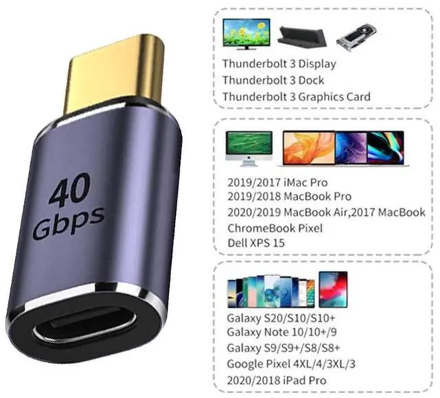 Alt view image 3 of 7 - Vszerda USB4 Type C Male to Female Straight Connector 100W Power Data 8K Video Adapter 40Gbps for Laptop Phone