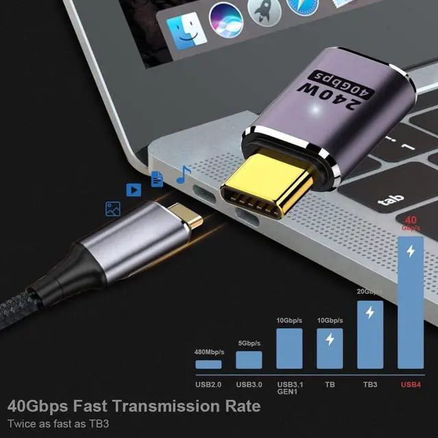 Alt view image 4 of 7 - Vszerda USB4 240W 40Gbps 8K 60Hz Adapter, Type C Male to Female 240W Power 40Gbps Data 8K Video Adapter for NS Phone Laptop (Male to Female)