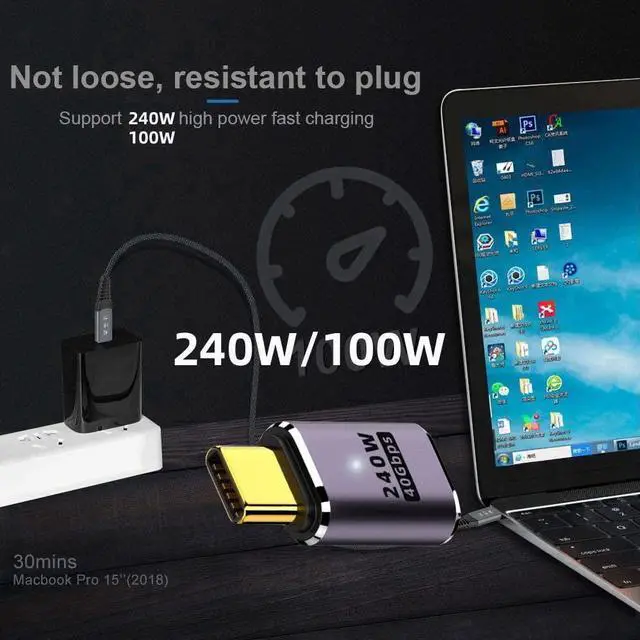 Alt view image 3 of 7 - Vszerda USB4 240W 40Gbps 8K 60Hz Adapter, Type C Male to Female 240W Power 40Gbps Data 8K Video Adapter for NS Phone Laptop (Male to Female)