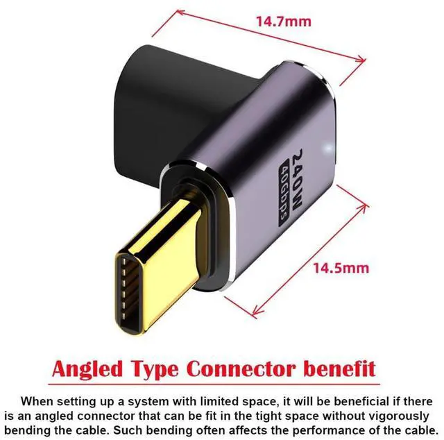 Alt view image 2 of 7 - Vszerda USB4 Type C Male to Female 240W Power 40Gbps Data 8K Video Adapter Low Profile Up Down Angled for NS Phone Laptop
