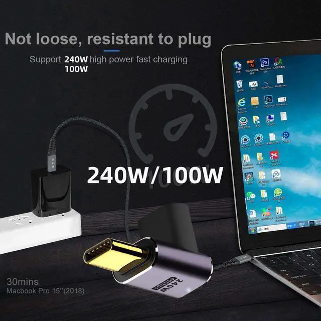 Alt view image 6 of 7 - Vszerda USB4 Type C Male to Female 240W Power 40Gbps Data 8K Video Adapter Low Profile Up Down Angled for NS Phone Laptop